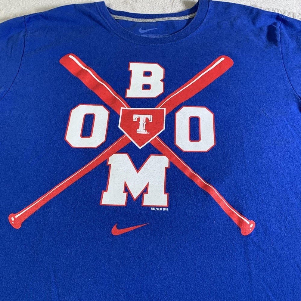 Texas Rangers Shirt Mens XL Blue MLB Baseball Nike BOOM Deer Back Graphic Tee